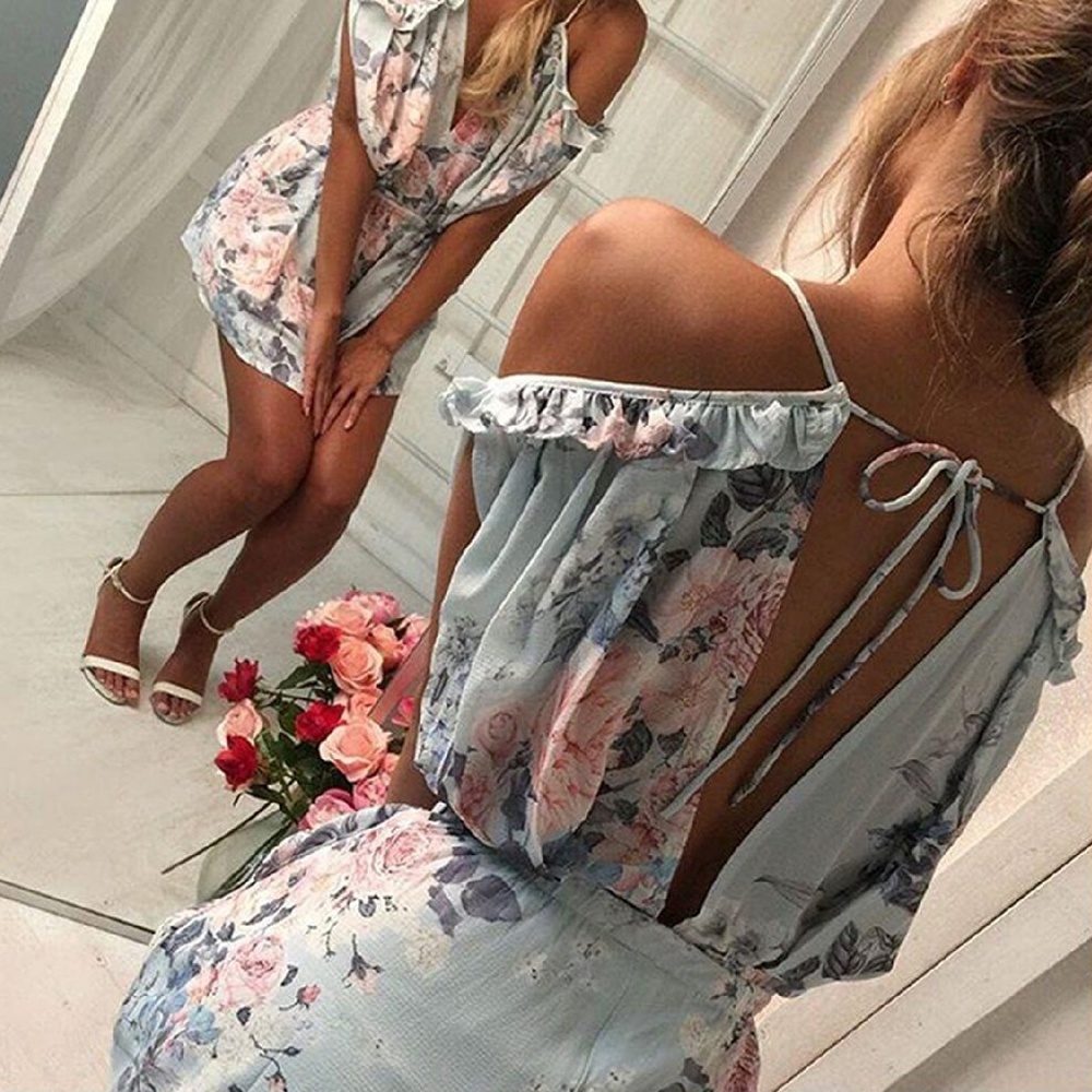 🆕 Cold Shoulder Floral Playsuit - Picture 2 of 8